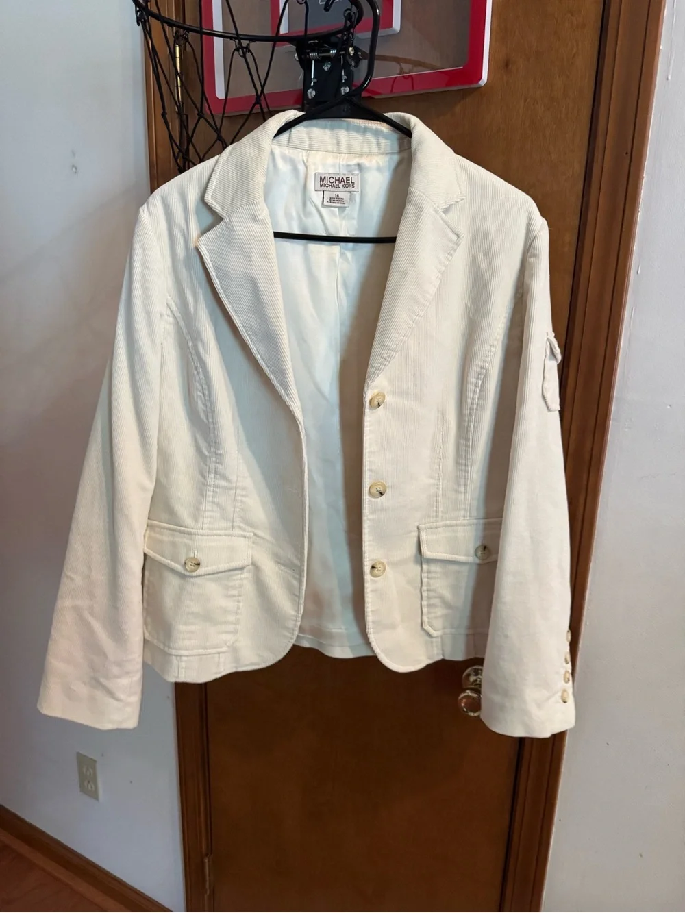 Michael Kors Cream Notch Lapel Cotton Blazer